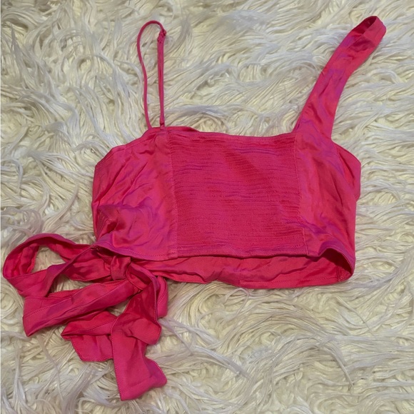 Free People Hot Pink One Shoulder Tie Waist Crop Top S - Picture 5 of 10